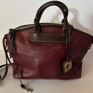 Dooney & Bourke Burgundy and Dark Brown Leather Satchel
